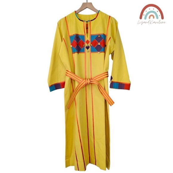 Vintage Josefa Ibarra 70s Mexican Designer Ethnic Boho Hippie Kaftan Maxi Dress - Picture 1 of 16